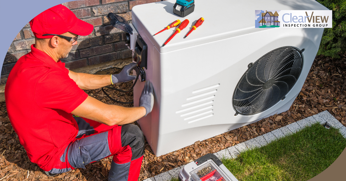Technician servicing an energy-efficient outdoor HVAC unit